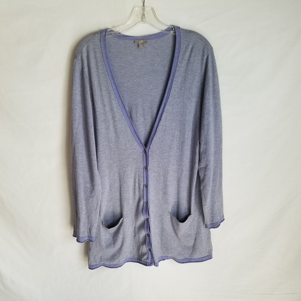 J. Jill Womens Purple Grey Striped Button Front L/S Tunic Cardigan Size Medium
